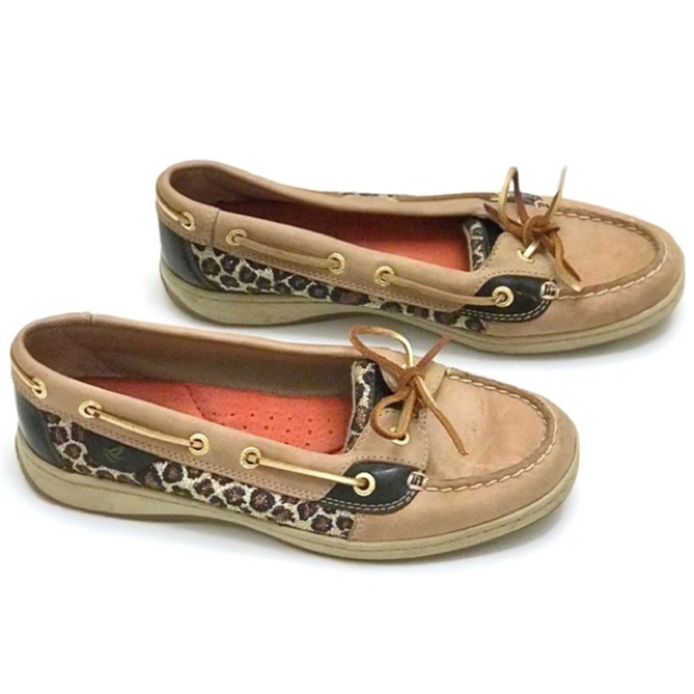 Sperry Leopard Glitter Jacquard Slip On Top Siders boat shoes 6.5